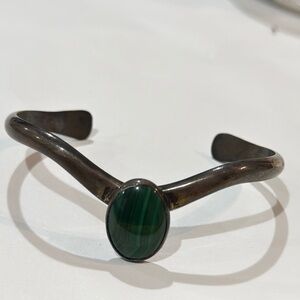 Vintage Silver Cuff Bracelet with Green Stone